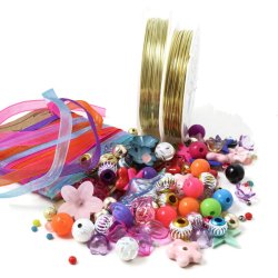 DIY Christmas decoration with beads, ribbon and gold-plated wire, all you need DIY kit, 1 set