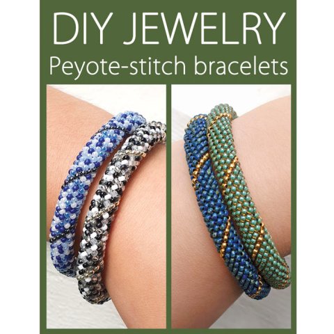 Smykkesæt, materialer, vejledning m.m. til Peyote-stitch armbånd