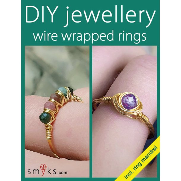 DIY Jewelry set, materials and Ring mandrel for wrapped rings. Rings made with wire and beads
