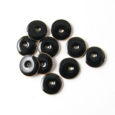 Emalje, Sort Rund m. Hul i Midt, Fg., 8 mm, 6stk til Smykkefremstilling