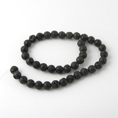Lava-Perle, ganzer Strang, schwarz, rund, 8 mm, 47 Stk.