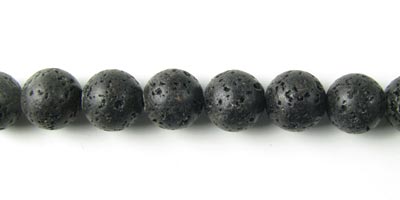 Lava-Perlen, ganzer Strang, schwarz, rund, 10 mm, ca. 39 Stk.