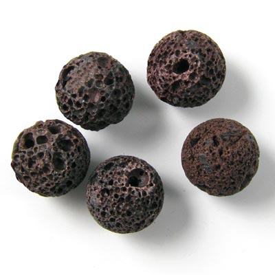 Lava, dunkelbraun, grobkörnig, rund, 10-11 mm, 6 Stk.