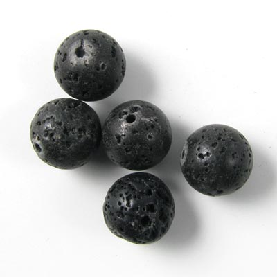 Lava-Perle, rund, schwarz, 6 mm, 10 Stk.