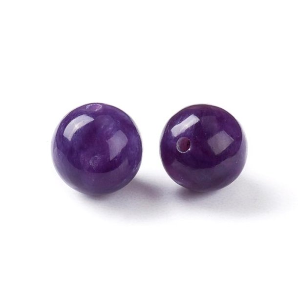 Charoite, half-drilled, dark purple, round bead, 6 mm, 2pcs.