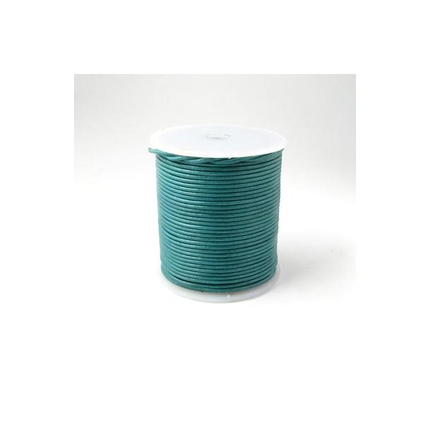 L&aelig;dersnor, metallic bl&aring;-gr&oslash;n, 3 mm, 1 meter