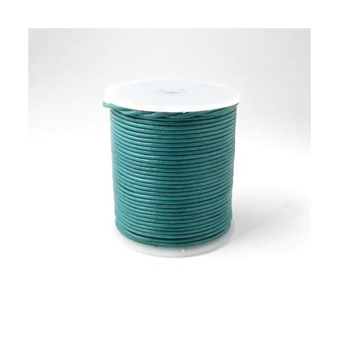L&aelig;dersnor, metallic bl&aring;gr&oslash;n, 2 mm, 50m (hel rulle)