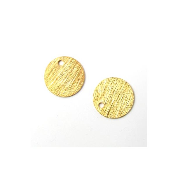Gilded silver, rustic brushed, coin with hole at the edge 15mm, 2pcs