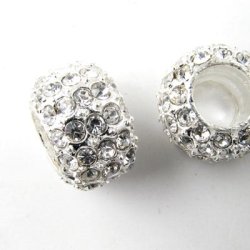 1 Stk. Zwischenperle, gro&szlig;, versilbert m. Kristallen, 18x12mm