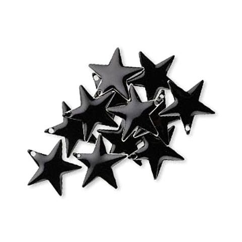 Emalje stjerne, sort, forgyldt kant, 12 mm, 4 stk