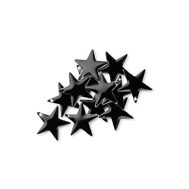 Enamel star, black, silver border, 17mm, 2pcs.