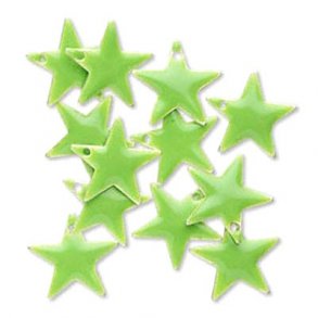 Enamel star, lime-green, silver border, 17mm, 2pcs.