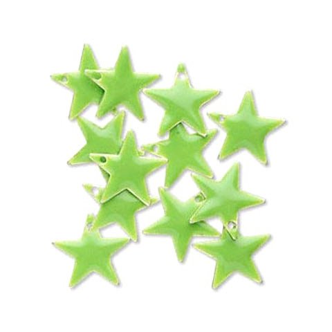 Enamel star, lime-green, silver border, 17mm, 2pcs.