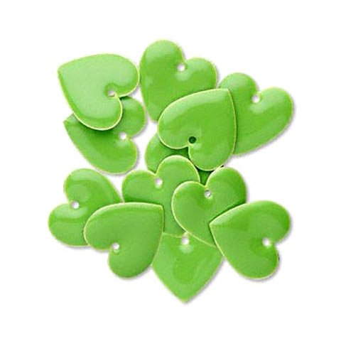 Enamel charm, lime/light green heart, 16x16mm, 2pcs.