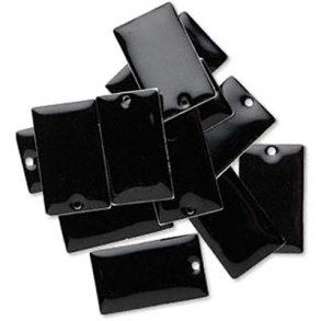 enamel charm, black square, 23x14mm, 2pcs.