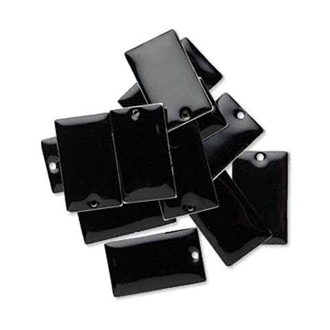 enamel charm, black square, 23x14mm, 2pcs.