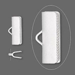 Ribbon crimp end, silver-plated, 16mm., 4pcs.