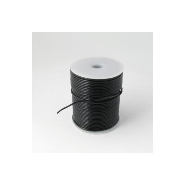 Leather cord, shiny black, 0.5 - 0.8mm, 25m (complete reel)