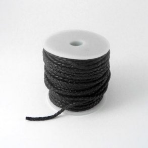 Leather cord, braided, soft quality, black, 4mm, 10m (complete reel)