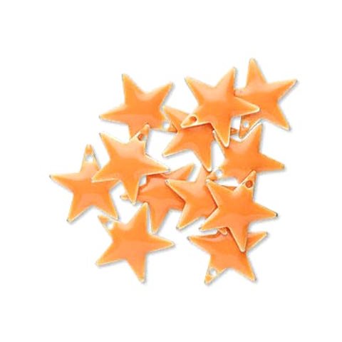 Enamel star, light orange, silver border, 12mm, 4pcs.