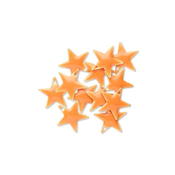 Emalje stjerne, lysorange, s&oslash;lvkant, 12 mm, 4 stk