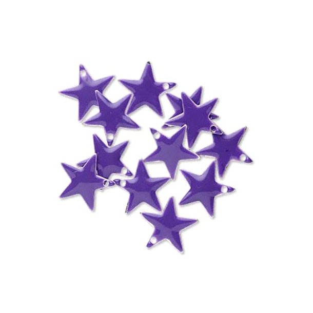 Enamel star, dark purple, silver border, 12mm, 4pcs.