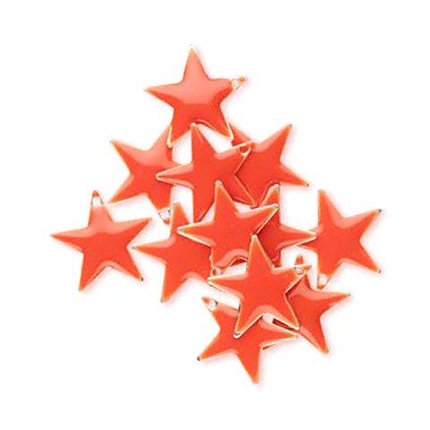 Enamel star, red-orange, silver border, 17mm, 2pcs.