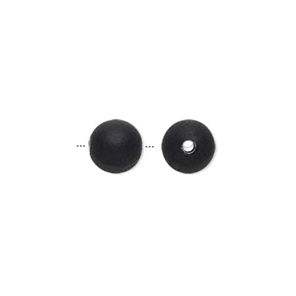 Gummibelagt rund perle, sort, 8 mm, 6 stk