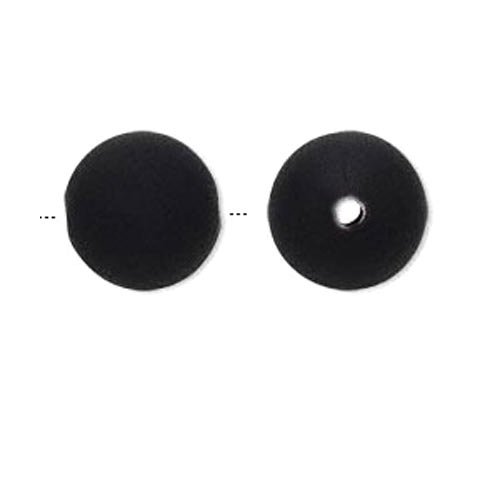 Gummibelagt rund perle, sort, 14 mm, 4 stk