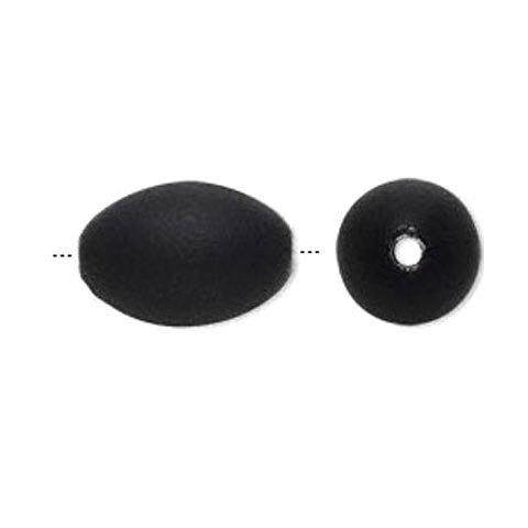 Gummibelagt oval perle, sort, 17x12 mm, 4 stk