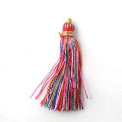Tassel, multi-coloured with golden loop, 45mm, 1pc.