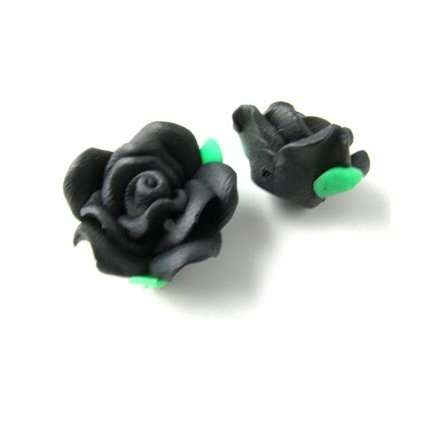Fimo-Blumen, schwarze Rosen, 20x12 mm, 4 Stk.