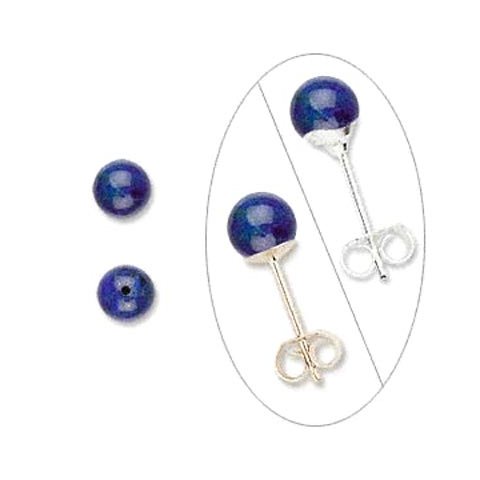 Lapis lazuli, half-drilled, round bead, 6mm, 2pcs.