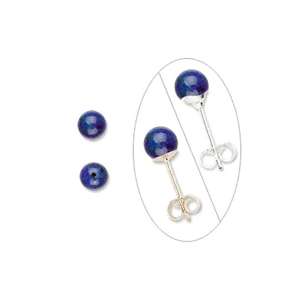 Lapis-Lazuli, anboret, rund perle, 4 mm, 2 stk.
