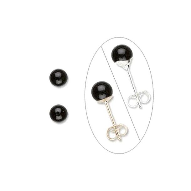 Obsidian bead, half-drilled, black, round, 8mm, 2 pcs.