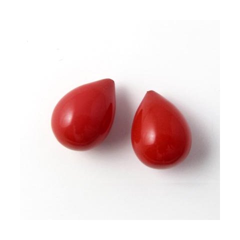 Shell pearl dråber, anboret, dyb rød, 12x15 mm, 2 Stk.