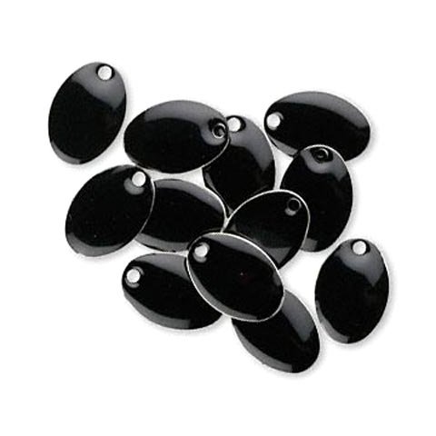 Enamel charm, black, oval-shaped, 14x9mm, 4pcs.