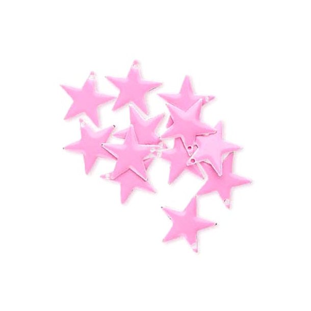 Enamel star, pink, silver border, 17mm, 2pcs.