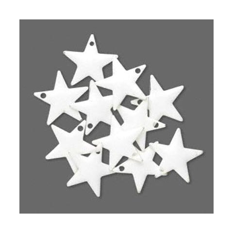Enamel star, white, silver border, 12mm, 4pcs.