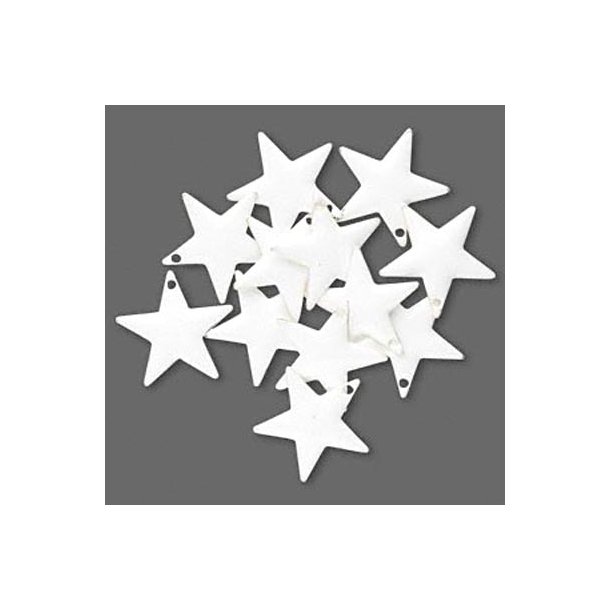 Emalje stjerne, hvid, s&oslash;lvkant, 17 mm, 2 stk