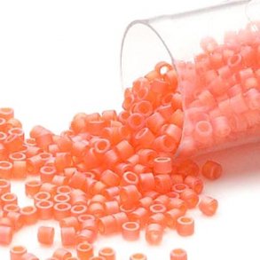 Delica, size #11, orange glass bead, matt transparent, 1.1x1.7mm.