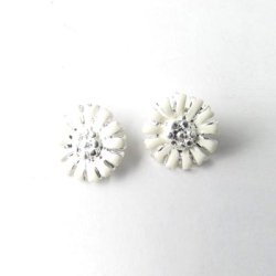 Enamelled marguerite, silver/white, 10.5mm, 2pcs.