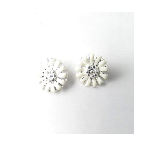 Enamelled marguerite, silver/white, 10.5mm, 2pcs.