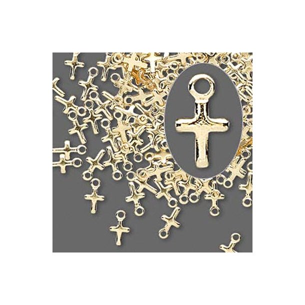 Gilded brass, small cross pendant wit eye, 7x6mm, 10pcs