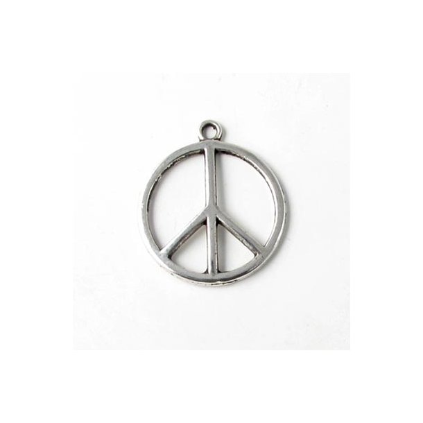 Vedhng, Peace tegn, metalfarvet, ca. 24 mm, 2 stk.