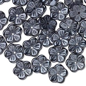 Glasperlen, Blumen, metallisch schwarz, 10 mm, 6 Stk.