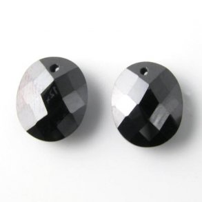 Zirconia, oval, flat, black, 12x10mm, 2pcs.
