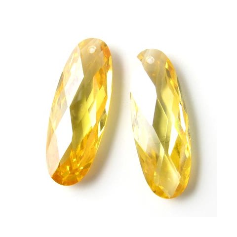 Zirkonia, flad oval, gylden-gul, 22x8 mm, 2 stk