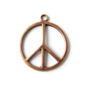 Anhänger, Peace-Zeichen, kupferfarben, 24 mm, 2 Stk.