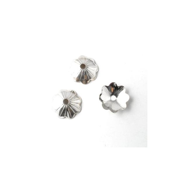 Perleskål, parasol-form med riller, platinfarvet messing 10x2,5 mm., 10 stk